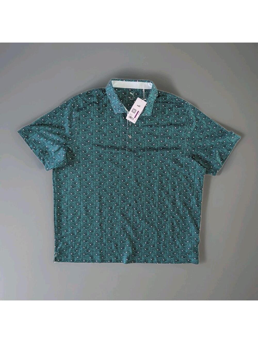 NWT PUMA GOLF 2025 Mens XXL Pique Botanic Polo Green Shirt Aquatic/Cell NEW